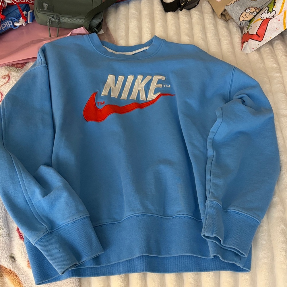 Nike Sky Blue Crewneck with Vibrant Red Swoosh - Picture 3 of 4